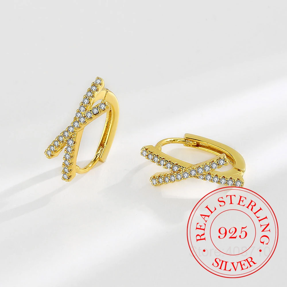 

925 Sterling Silver Jewelry Simple Geometric Cross Hoop Earrings for Women Wedding Party Jewelry for Girls Friend Gift