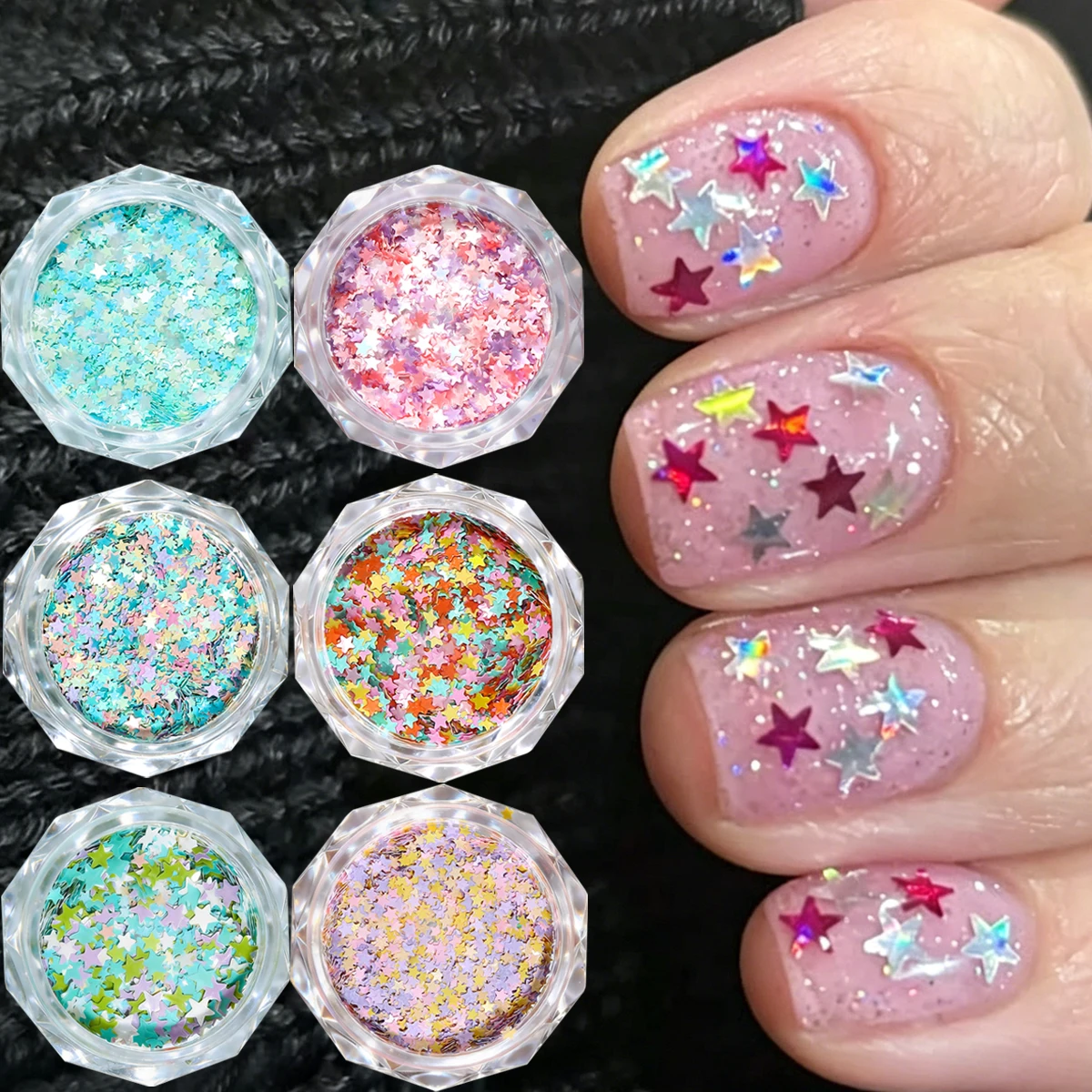 Mehrfarbige Stern-Glitzer-Nagelkunst-Dekorationen, ultradünne Nagelaufkleber, niedliche fünfzackige Stern-Glitzer-ultradünne Nagelaufkleber – Detail 2