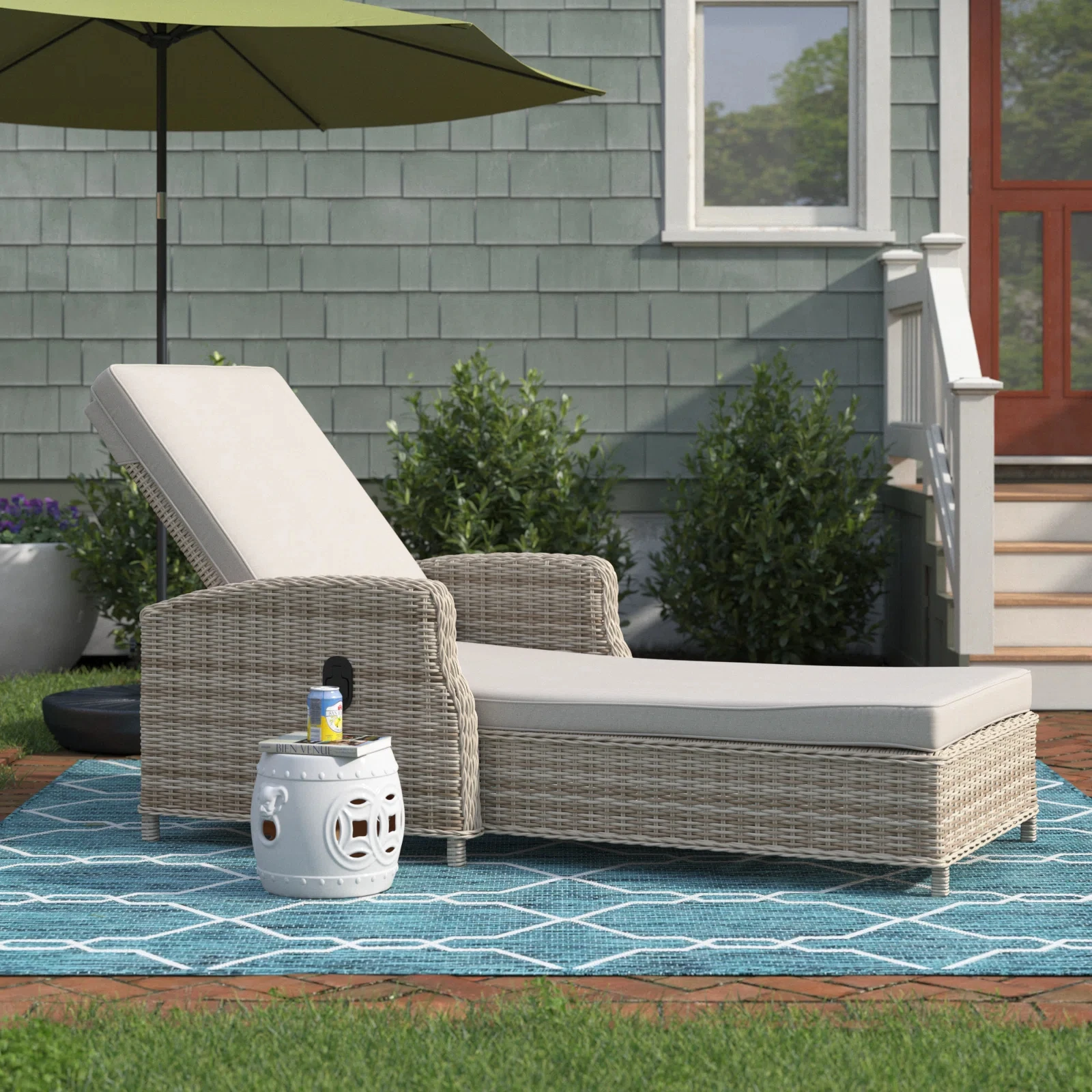 

Outdoor Chaise Lounge Chair, Patio Wicker Lounge Chair with Pneumatic Adjustable Backrest, Rattan Pool Sunbathing Lounge Chair