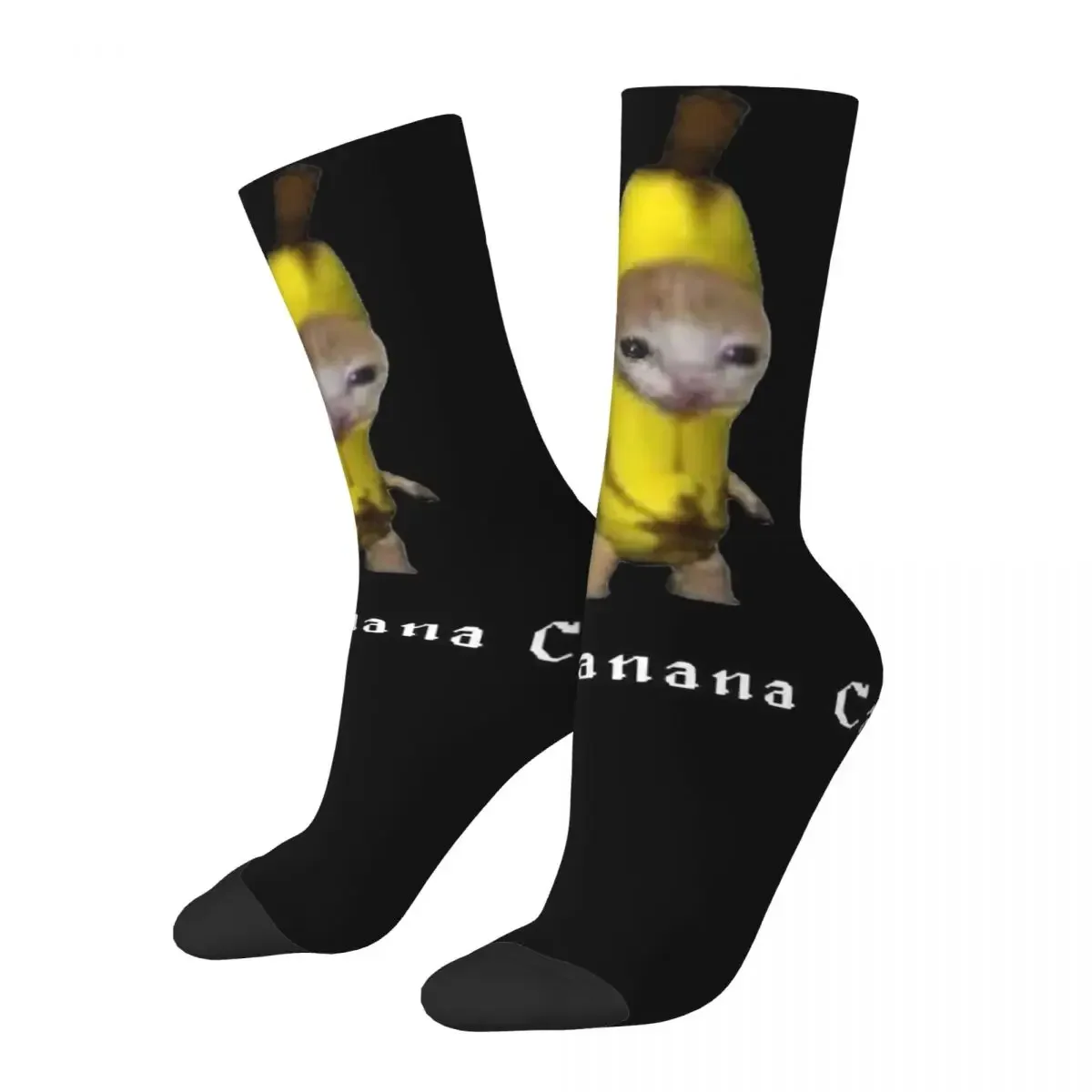 Colorful Banana Cat Meme Theme Print Crew Socks Merch All Seasons Funny Parody Soft Middle Tube Socks Breathable