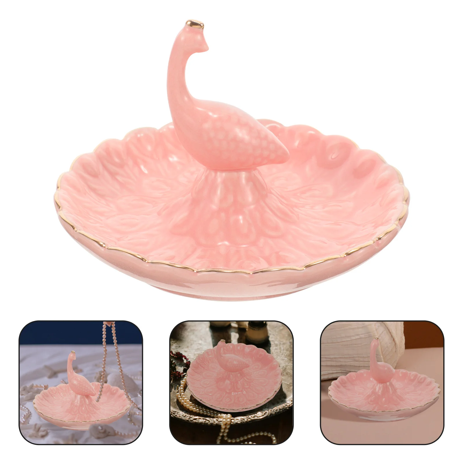 Peacock Ring Jewelry Tray Ceramic Holder Desktop Jewelry Organizer Display Dish for Rings Earrings Ring Dish Trinket Tray