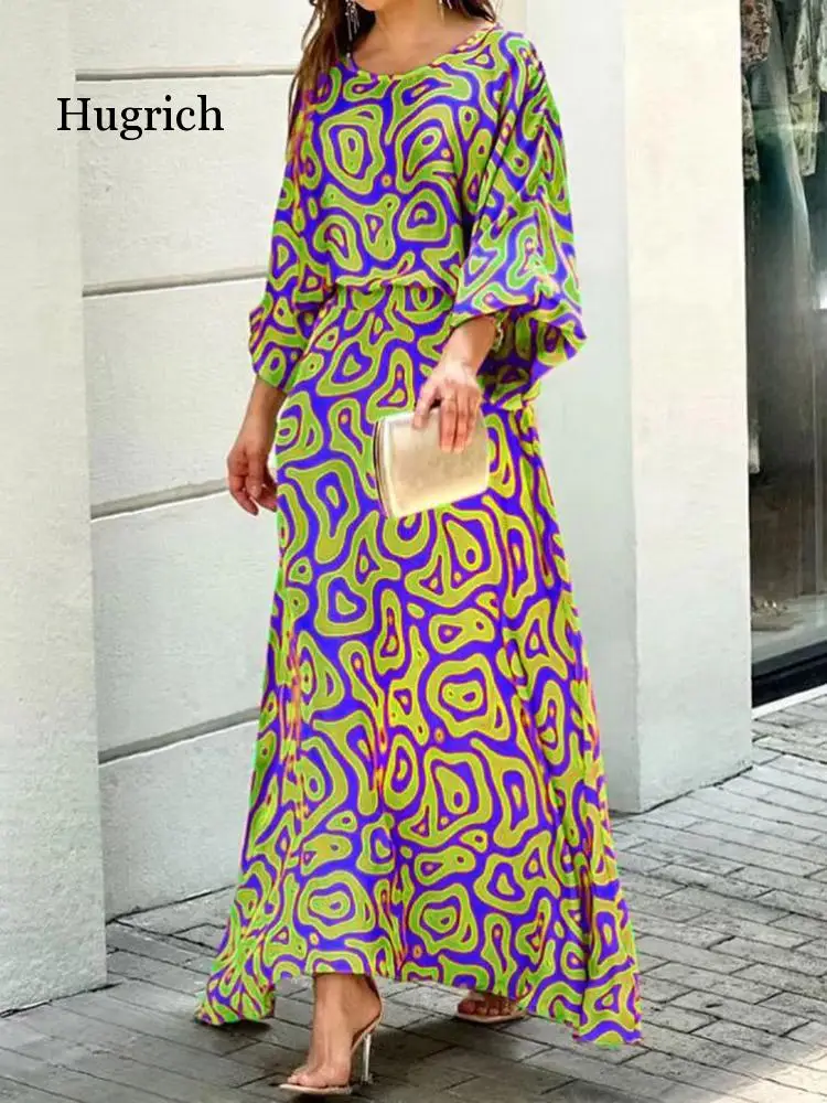 

2022 Women Summer New Loose Printed Long-sleeved Top High-waisted Half-length Skirt Suit Vintage Print Tops And Maxi Skirt Sets