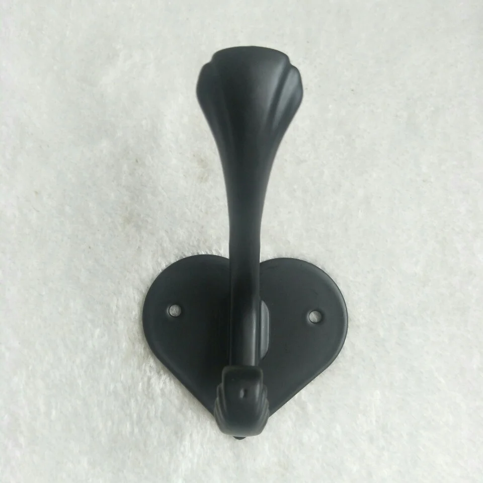 Black aluminum clothes hook furniture decoration hardware fittings double hook toilet kitchen hook iron bottom