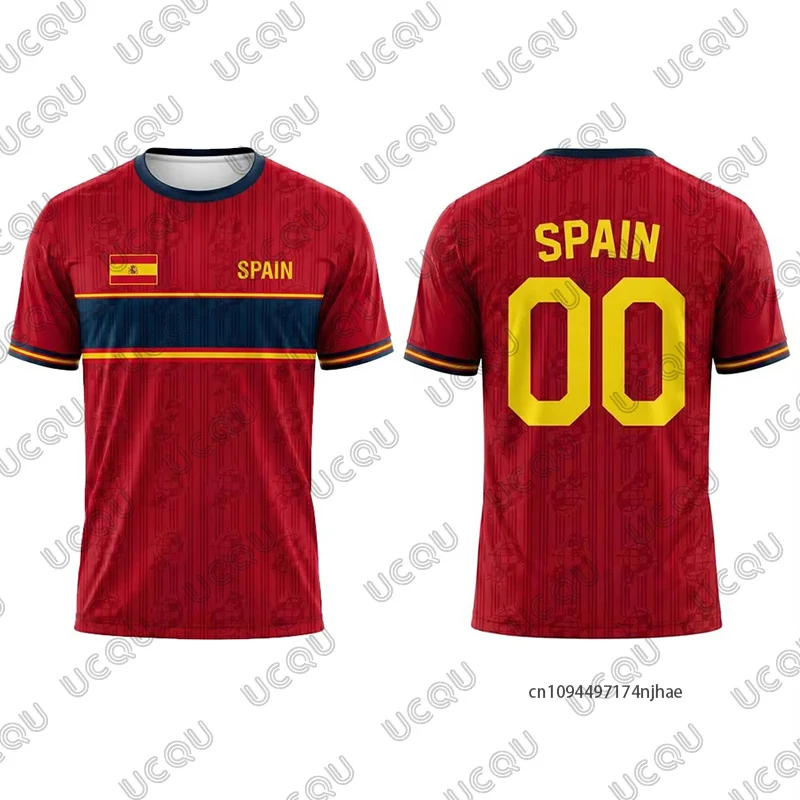 2026 New Spain Flag Print Football Jersey For Men Women T Shirt Summer Sports Quick-drying Training O-neck Tees Casual Kids Tops