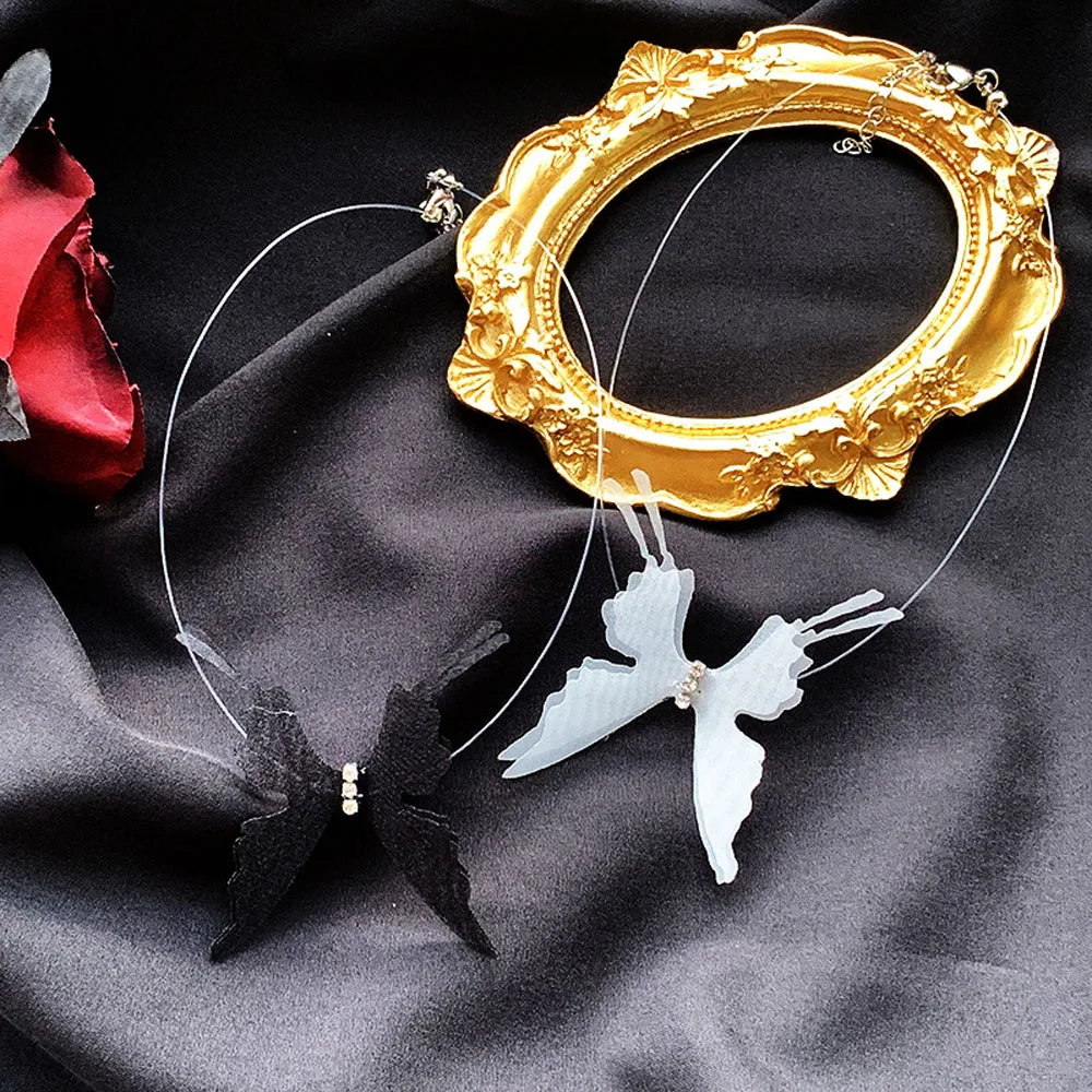 مثير الإكسسوارات العصرية شفافة أبيض أسود الدانتيل المرأة المختنق حزب مجوهرات فراشة قلادة #1