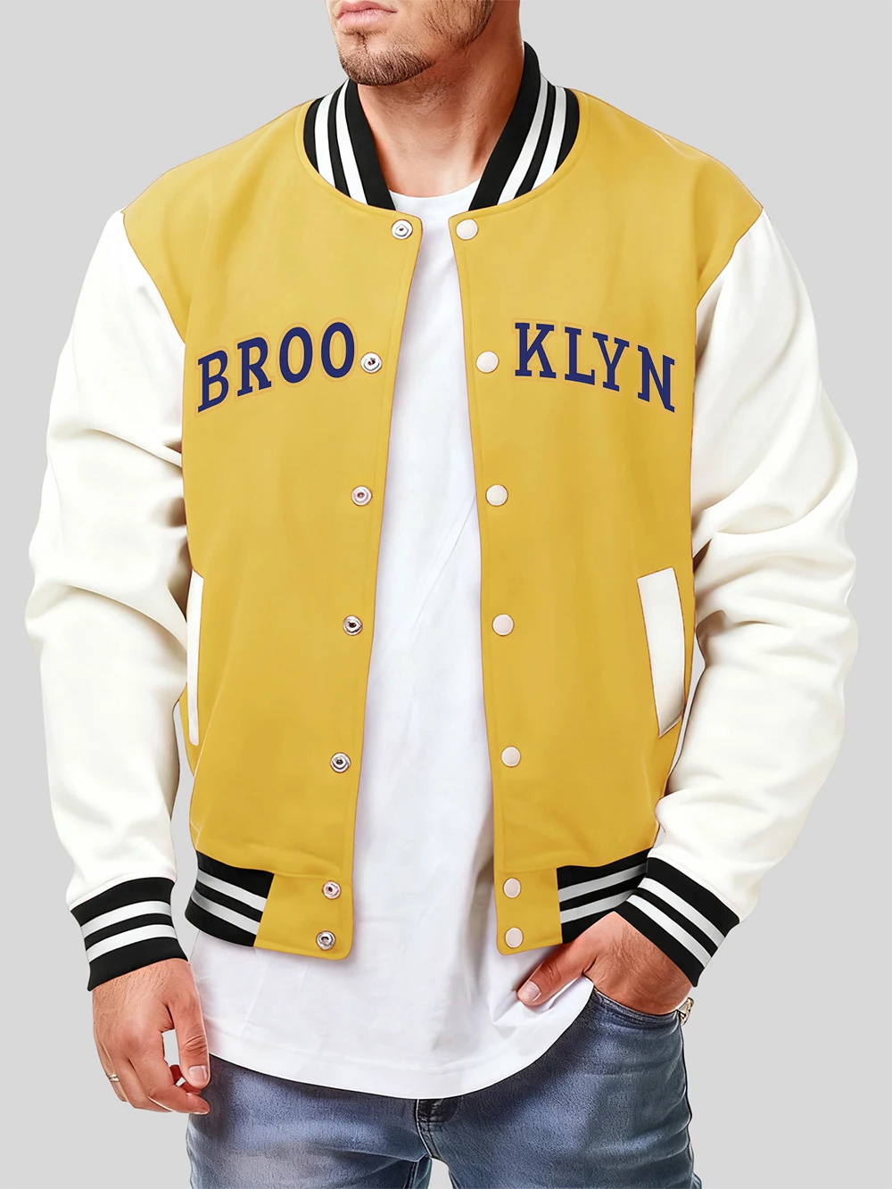 

Brooklyn Letter Printing Baseball Coat Men Winter Fleece Warm Cotton Jackets Casual Pocket Tops Street Comfortable Male Clothes