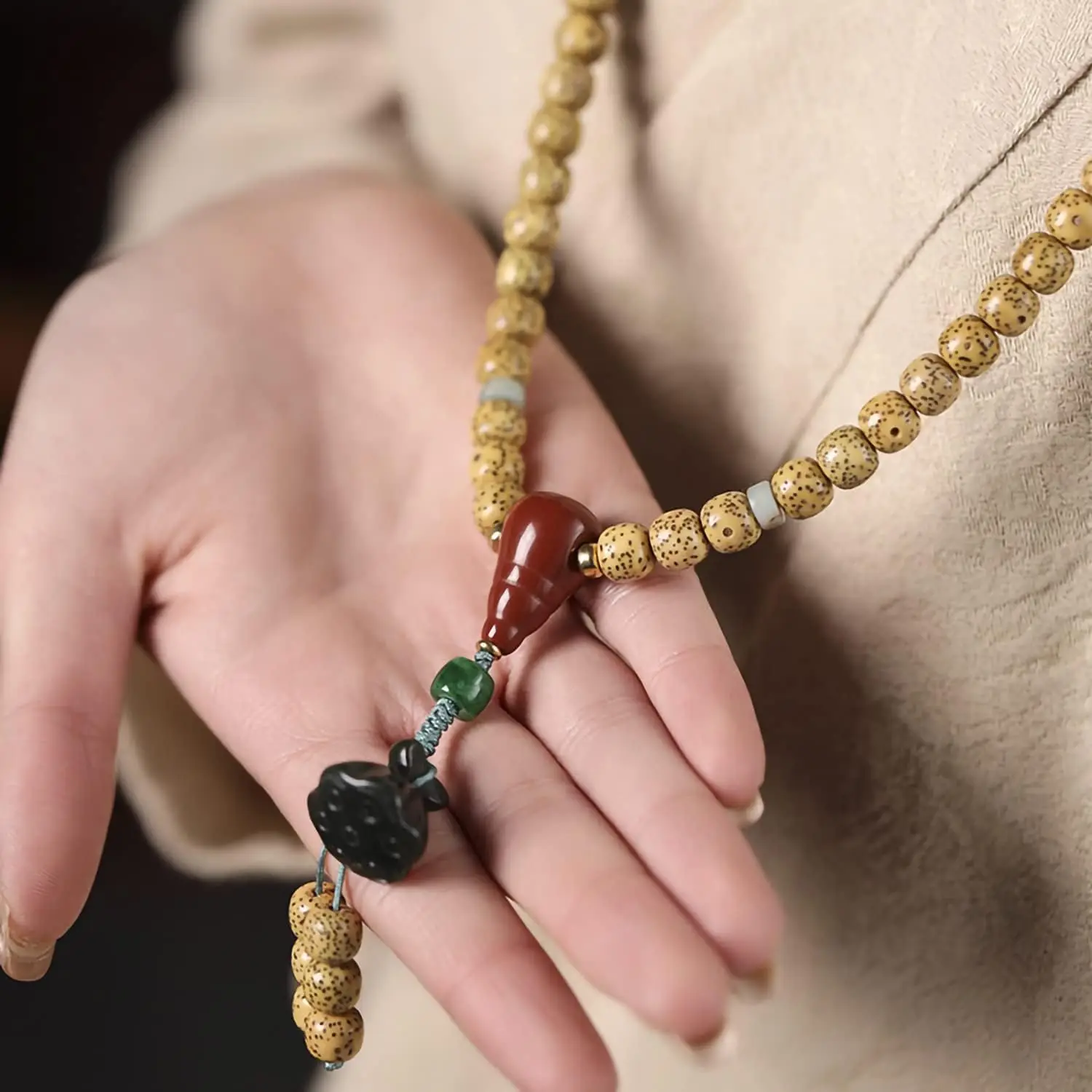 Genuine Aged Bodhi Seed Bracelet 108 Mala Beads Necklace- Meditation Prayer Beads for Women