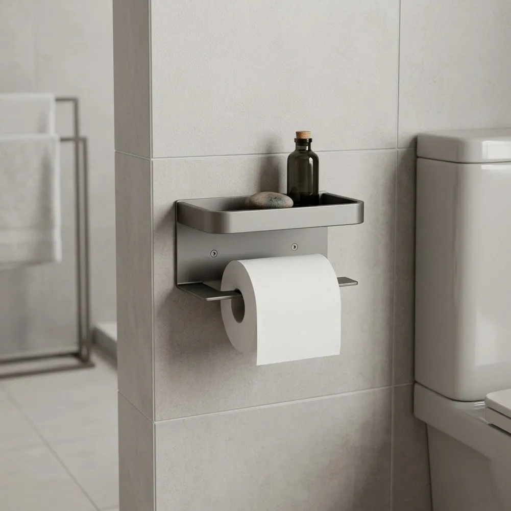 Toilet Paper Holder with Shelf for Bathroom Aluminum Build Ensures Consistent Performance Varying Moisture Levels
