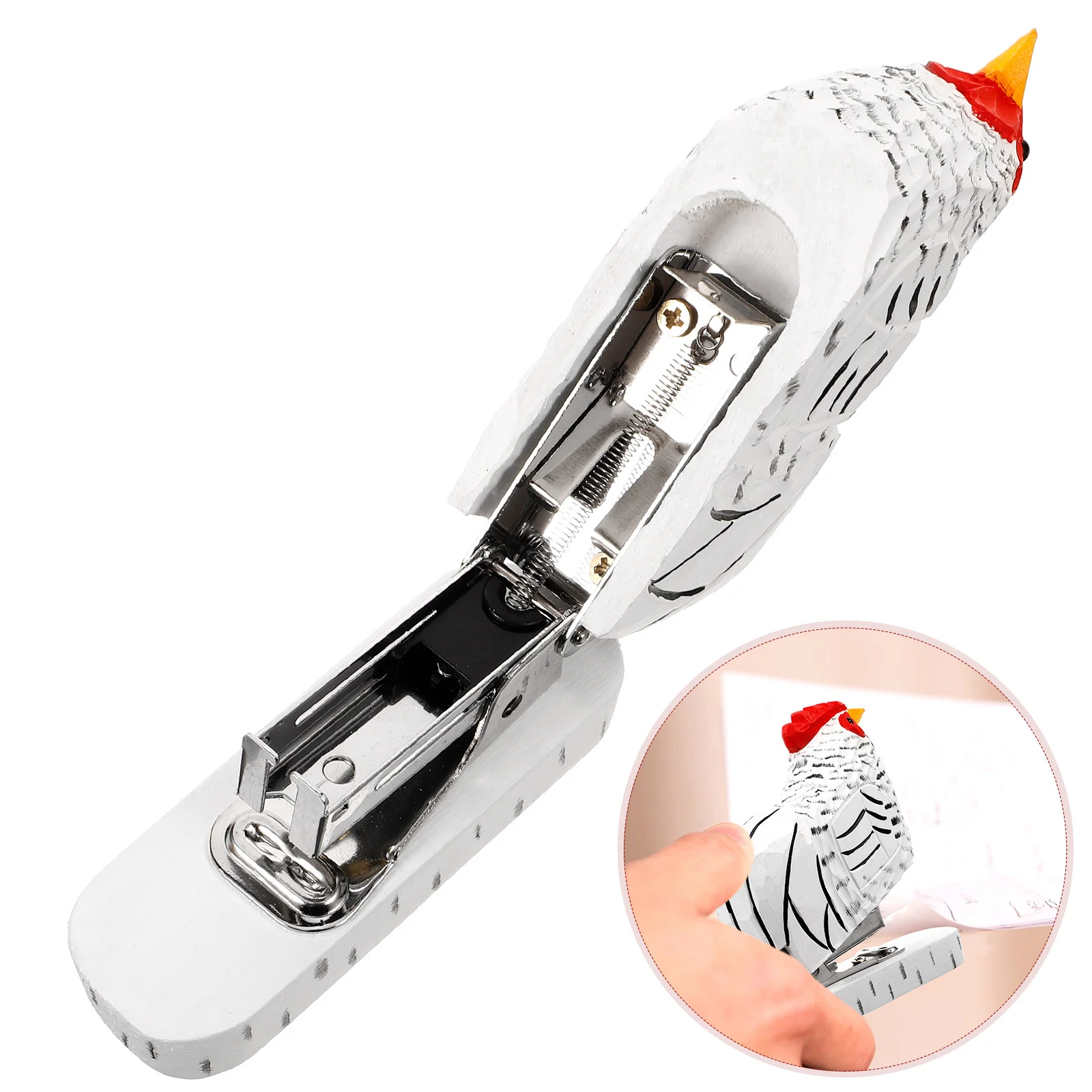 

Animal Stapler Rooster Wooden Iron Small Reusable Paper Fastener Office File Stapler Desk Organizer Gift Decorative