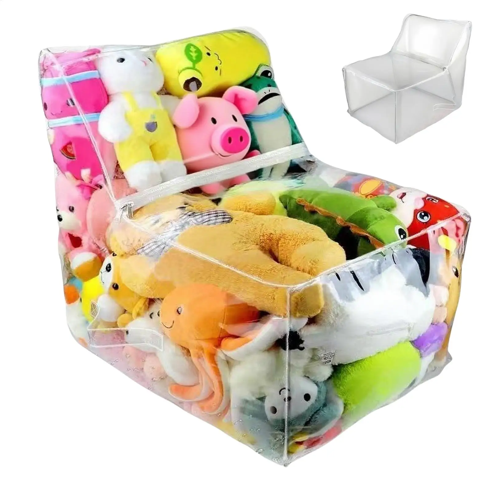 Clear Stuffed Animal Bean Bag Chair Cover Reusable Plush Toy Organizer Beanbag for Adults Toddler Room Decor Relaxing Couch view 2