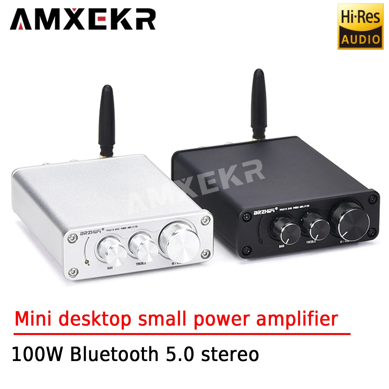 AMXEKR Mini Amplificador de Potência, Desktop Mini Fever, Alta Fidelidade, Bluetooth Digital 5.0, Estéreo Doméstico, 100W