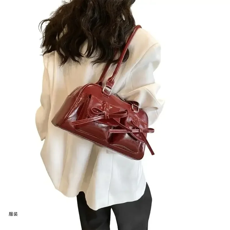 2024 NEW Bowknot Shoulder Bags Solid Color Underarm Bag Armpit Bag for Girl Women Fashion Bags Leather Handbag