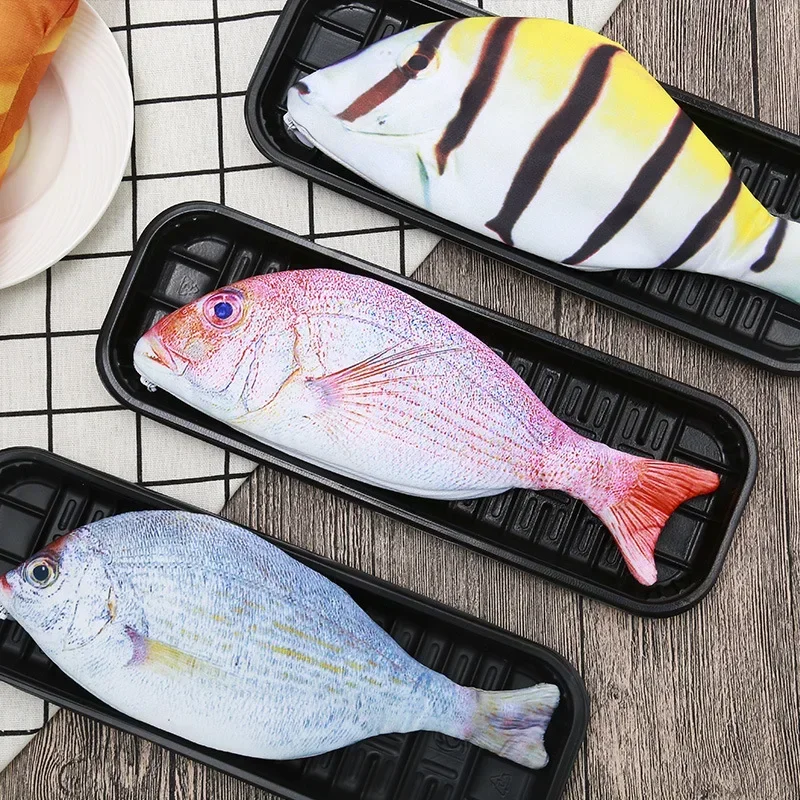 Creative Fish Pen Bag Primary School Students Pencil Bags Large Capacity Pencil Case Simulation Salted Wholesale  Storage Bag