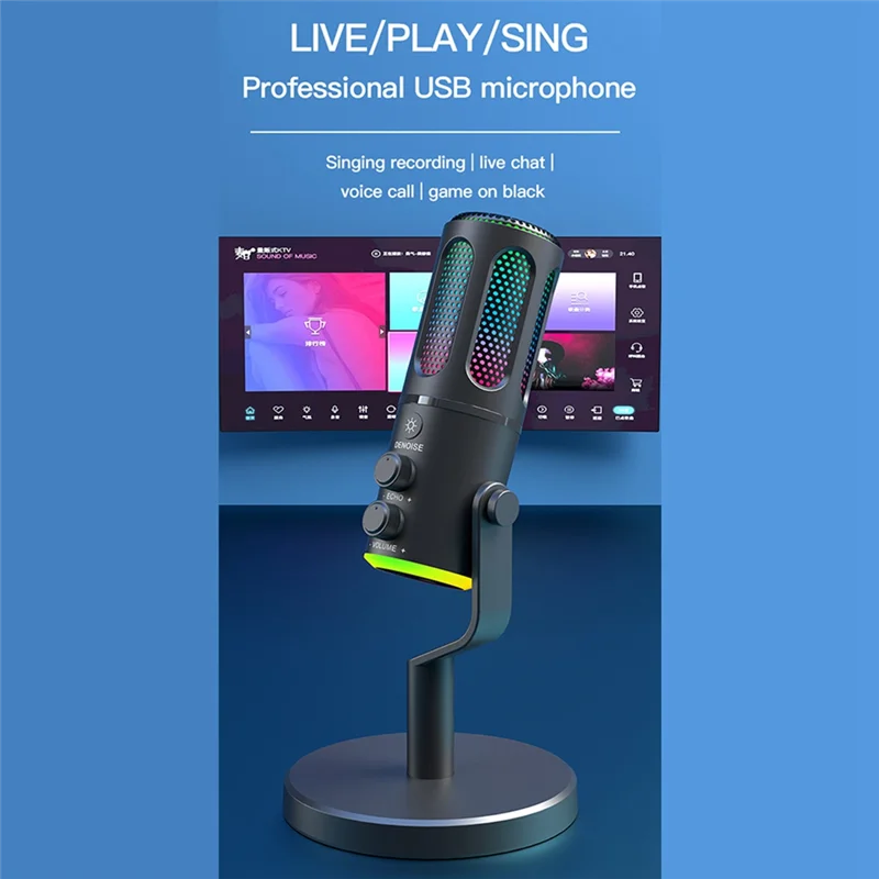 【NUEVO】Micrófono profesional para juegos con soporte RGB USB micrófono condensador con cable para PC portátil Streaming Podcast Karaoke