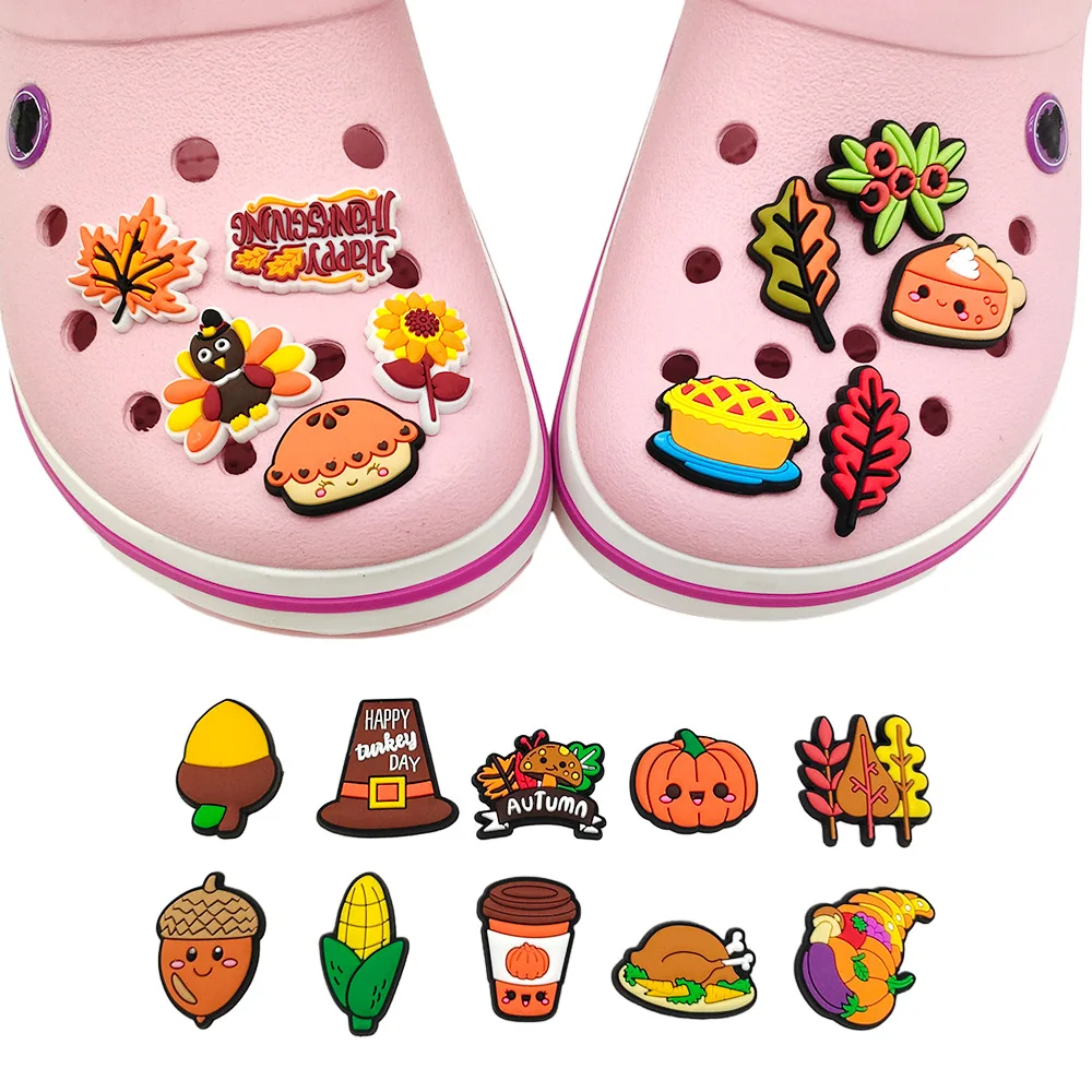 

Thanksgiving Day Series Shoe Charms for Clogs Bubble Slides Sandals Cartoon PVC Shoe Decorations Accessories Shoe Accessories