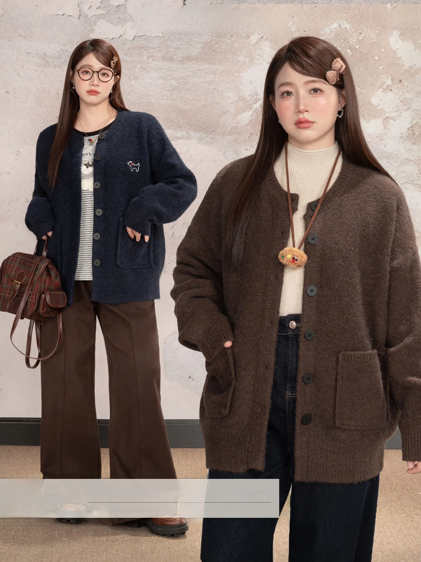 

Heynew: Женский вязаный кардиган больших размеров с вышивкой таксы, утепленный, с длинными рукавами, круглый вырез, зимняя верхняя одежда