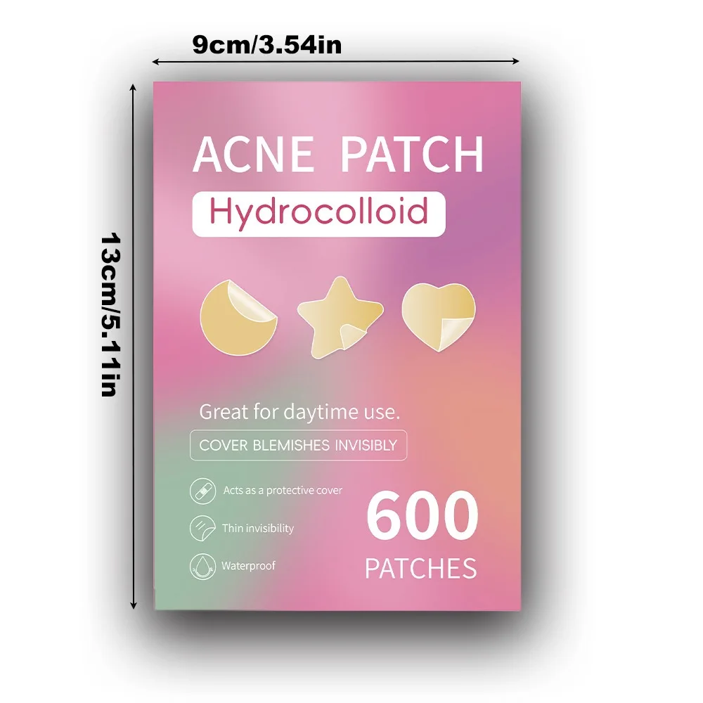 600Pcs 3 Shapes Mixed Round Star Heart Hydrocolloid Acne Patches Multi Color Waterproof Invisible Blemish Stickers Pastel Pink G