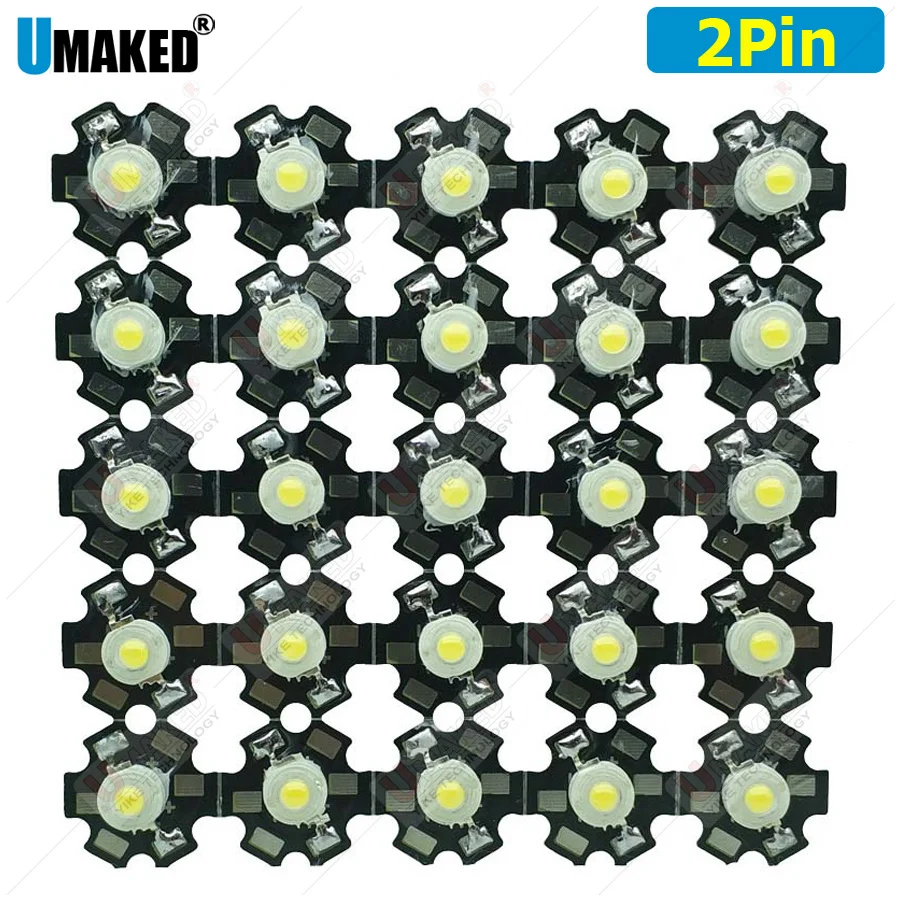 25pcs 1W 3W High Power LED bead White red green blue yellow orange uv RGB With 20mm Star PCB diy for Bulb tracking downlight