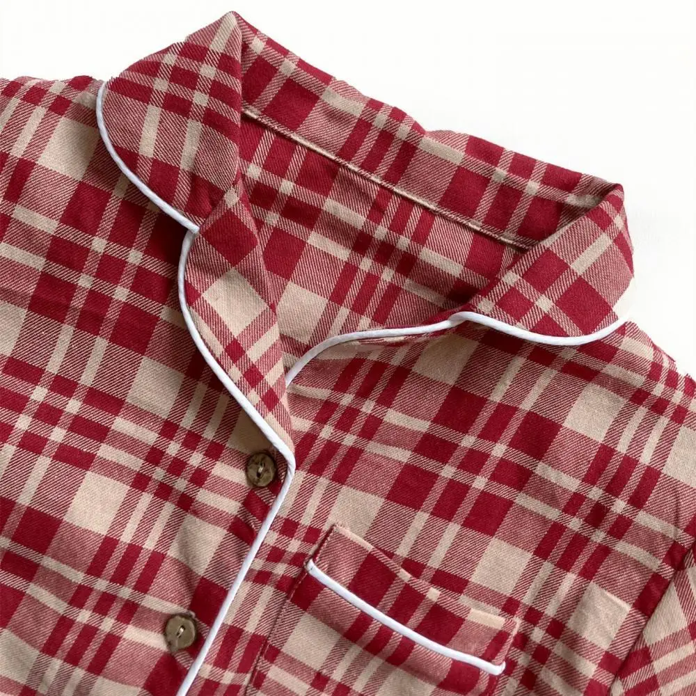 2024 Cute Baby Girl Plaid Pajama Turn Down Collar Children Boys Autumn Pyjama Two Piece Set Casual Kids New Home Clothes