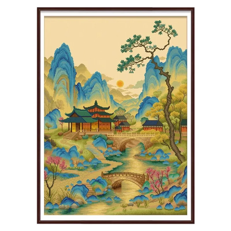 11CT 14CT 16CT Mountains Embroidery DIY Chinese Style Printed Kits Cross Stitch Thread Needlework Sets Home Decor Crafts