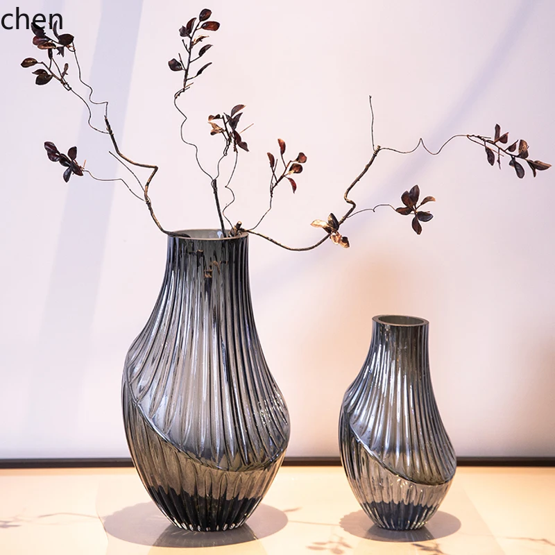 

HTT Simple Modern Slanted Colored Glass Flower Vase Living Room Floral Arrangement Decorative Vase Ornament Soft Decoration