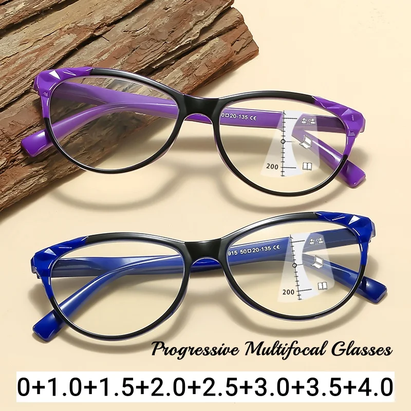 

Fashion Women Multifocal Reading Glasses New Stylish Cat Eye Presbyopia Eyeglasses Retro Blue Light Blocking Far Sighted Glasses