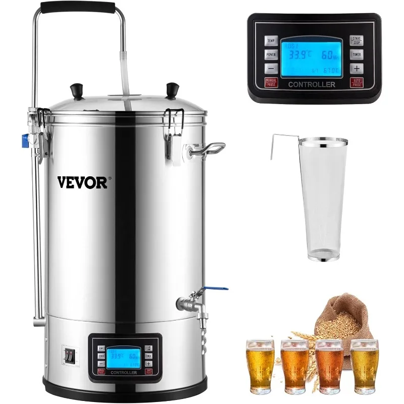 VEVOR Electric Brewing System,9.2 Gal/35 L Brewing Pot,All-in-One Home Beer Brewer w/Pump,Mash Boil Device w/Panel,Auto/Manual