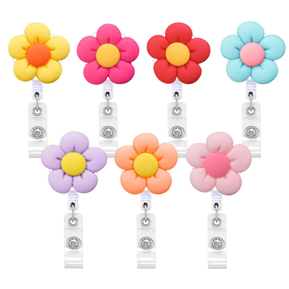 New Flower Retractable Nurse Chest Badge Reel Clip Holder Students Doctor Work ID Card Holder Keychain Accessories Jewelry Gifts