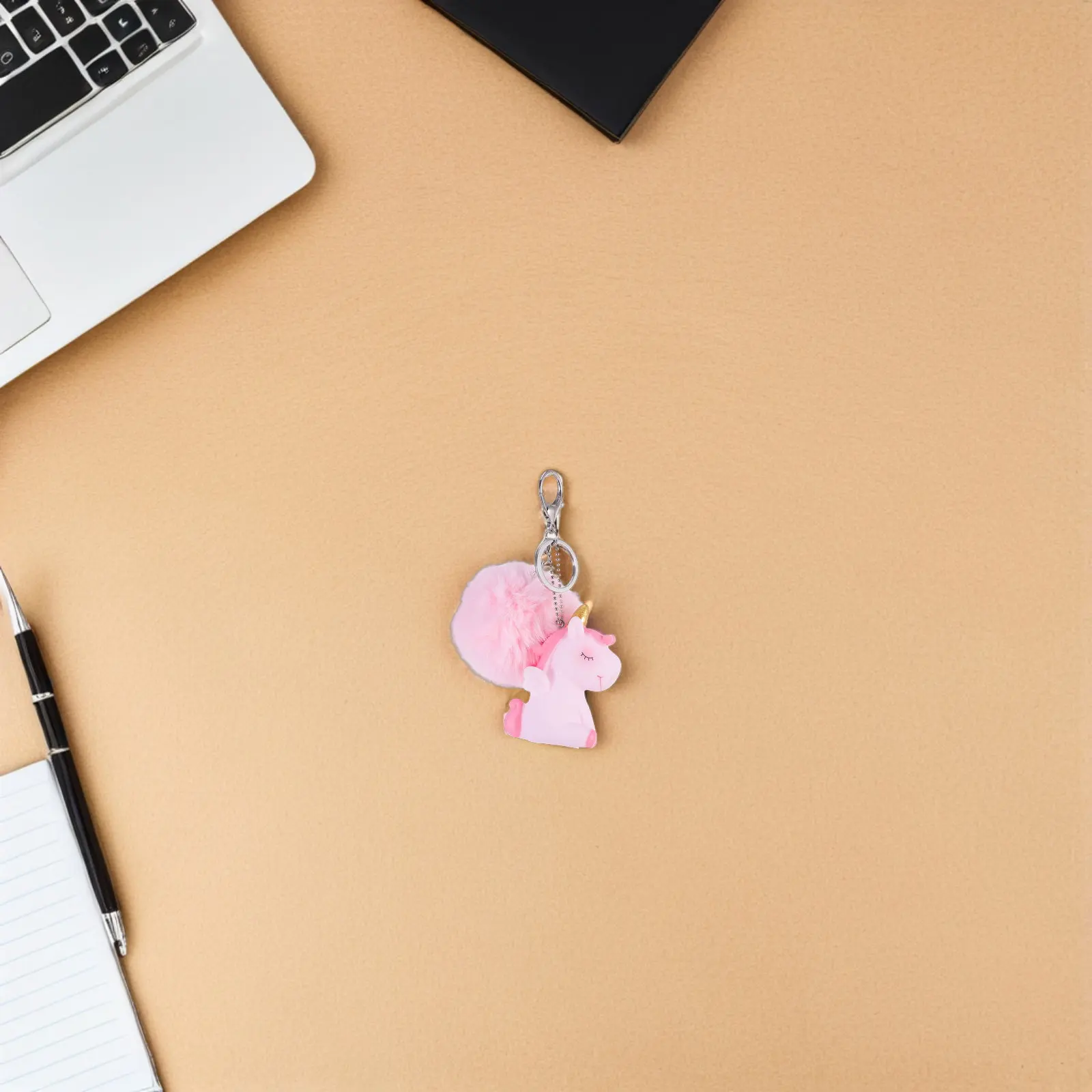 

2Pcs Cute Unicorn Keychain Faux Pom Pom Lightweight Hanging Ornament for Backpack Purse Tote Bag Car Key Women Girls Gift