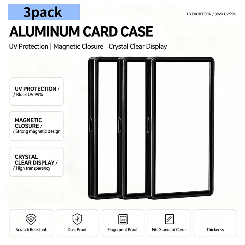 3Pcs PSA CGC Magnetic Card Case 35PT Aluminum Alloy Graded Cards Protector Case 35PT UV & Scratch Resistant Trading Card Magnetic Display Holder Box