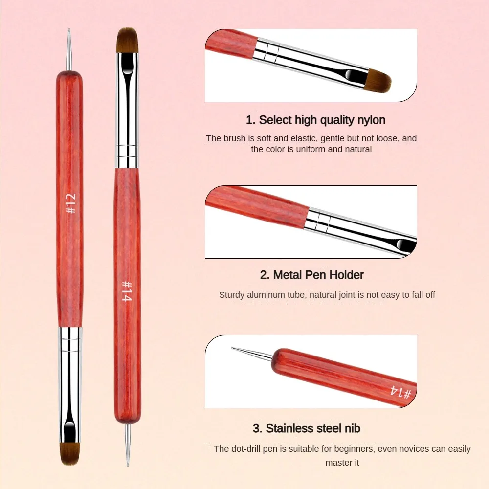 4PCS Double-ended Redwood French Nail Art Brushes Set - Gel Dotting & Builder Tools for Cuticle Clean Up Nail Art Design Boxed