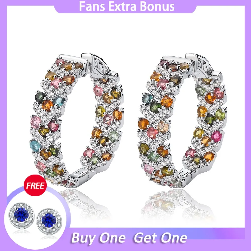 

GZ ZONGFA Natural 6.1ct Tourmaline Gems Hoop Earrings Pure 925 Sterling Silve Colorful for Women Luxury Party Fine Jewelry