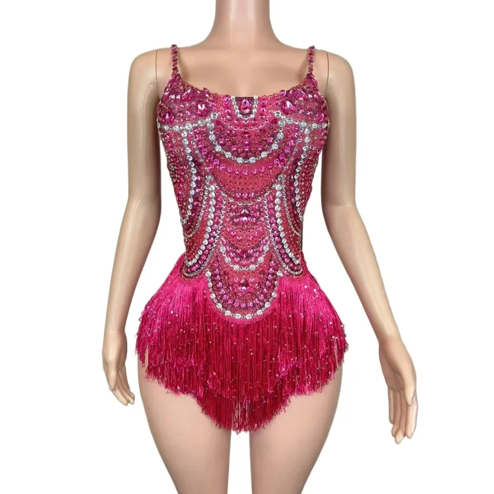 Body con frange di strass scintillanti per le donne Spettacolo sexy Performance Body da ballo Vestito da discoteca Cantante Ballerino Abbigliamento da palcoscenico