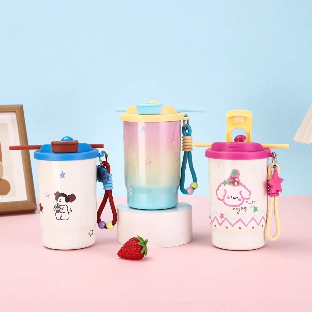 

Stainless Steel Double Drink Insulated Cup Cartoon Leak-Proof Vacuum Straw Cup Vacuum Insulated with Straw Coffee Cup Office