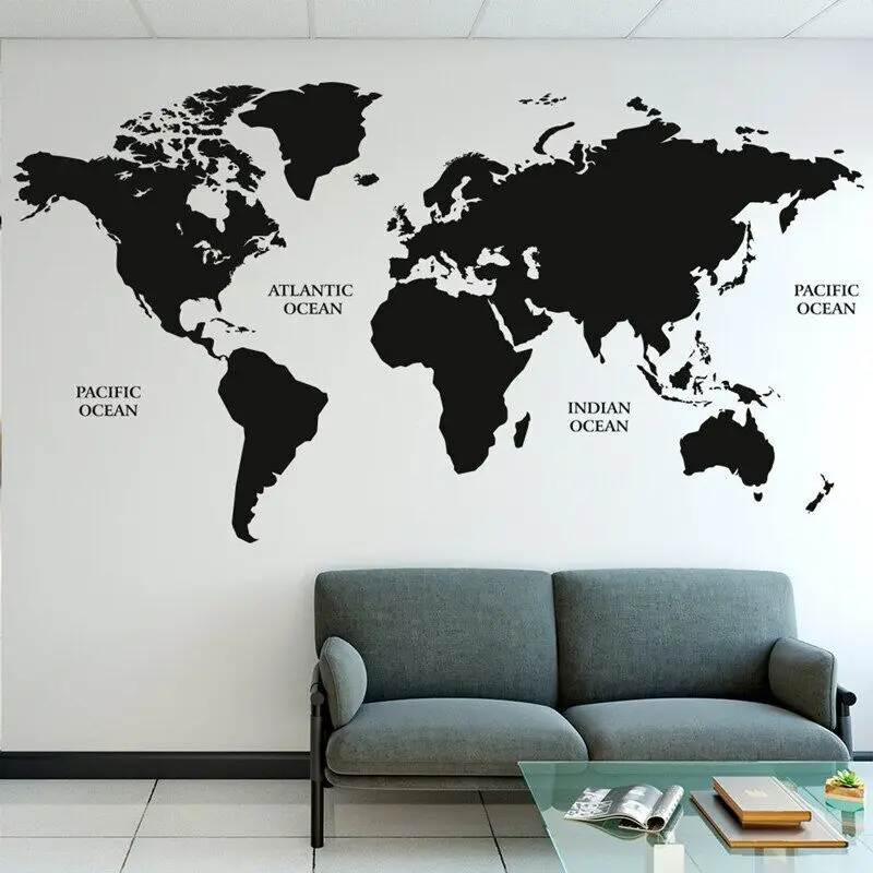 Modern Home Decor Large World Map Wall Sticker Vinyl Interior Decoration Room Bedroom Office Decals Travel Murals Removable AA47