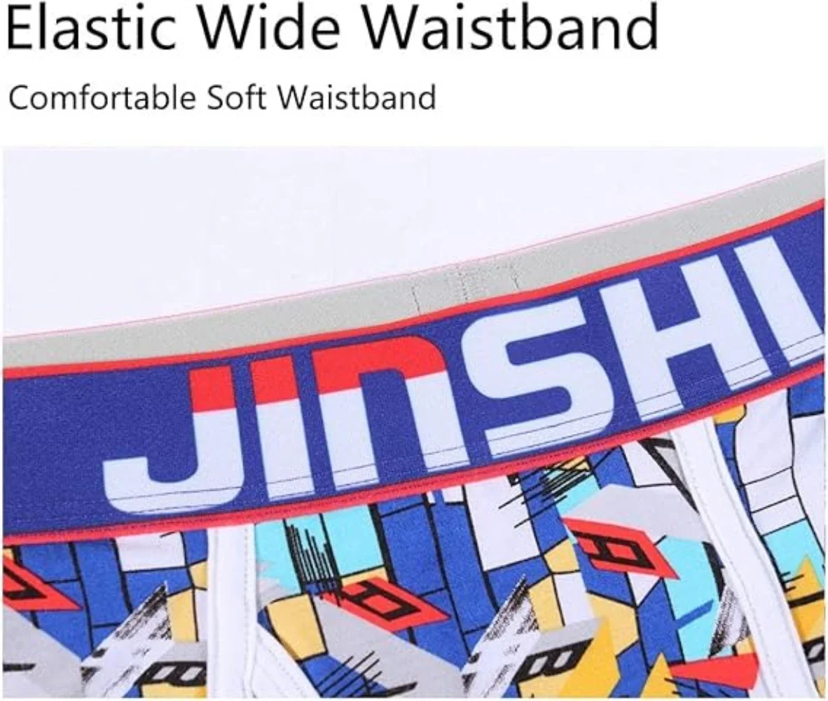 Jinshi Men's Comfortable Long Boxer Briefs Printing Big And Tall Bamboo No Ride Up Men Underpants