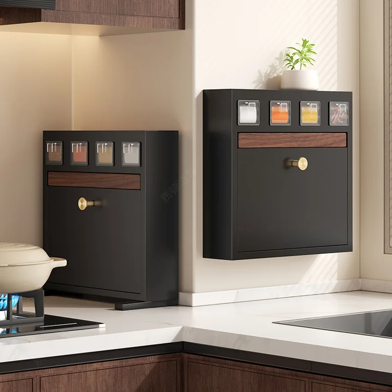 Walnut Kitchen Shelf Seasoning Countertop Storage Cabinet Household Oil Salt Sauce Vinegar Seasoning
