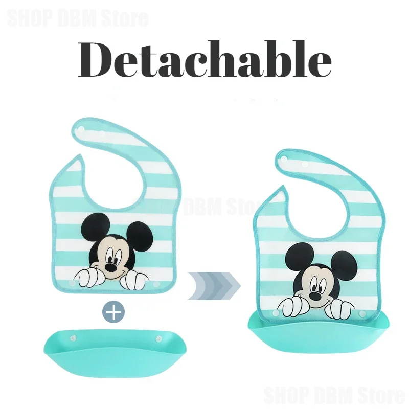 Disney Mickey Minnie Baby Bibs Adjustable Cartoon Waterproof Soft Silicone Dripping Detachable Saliva Towel Drooling Baby Scarf