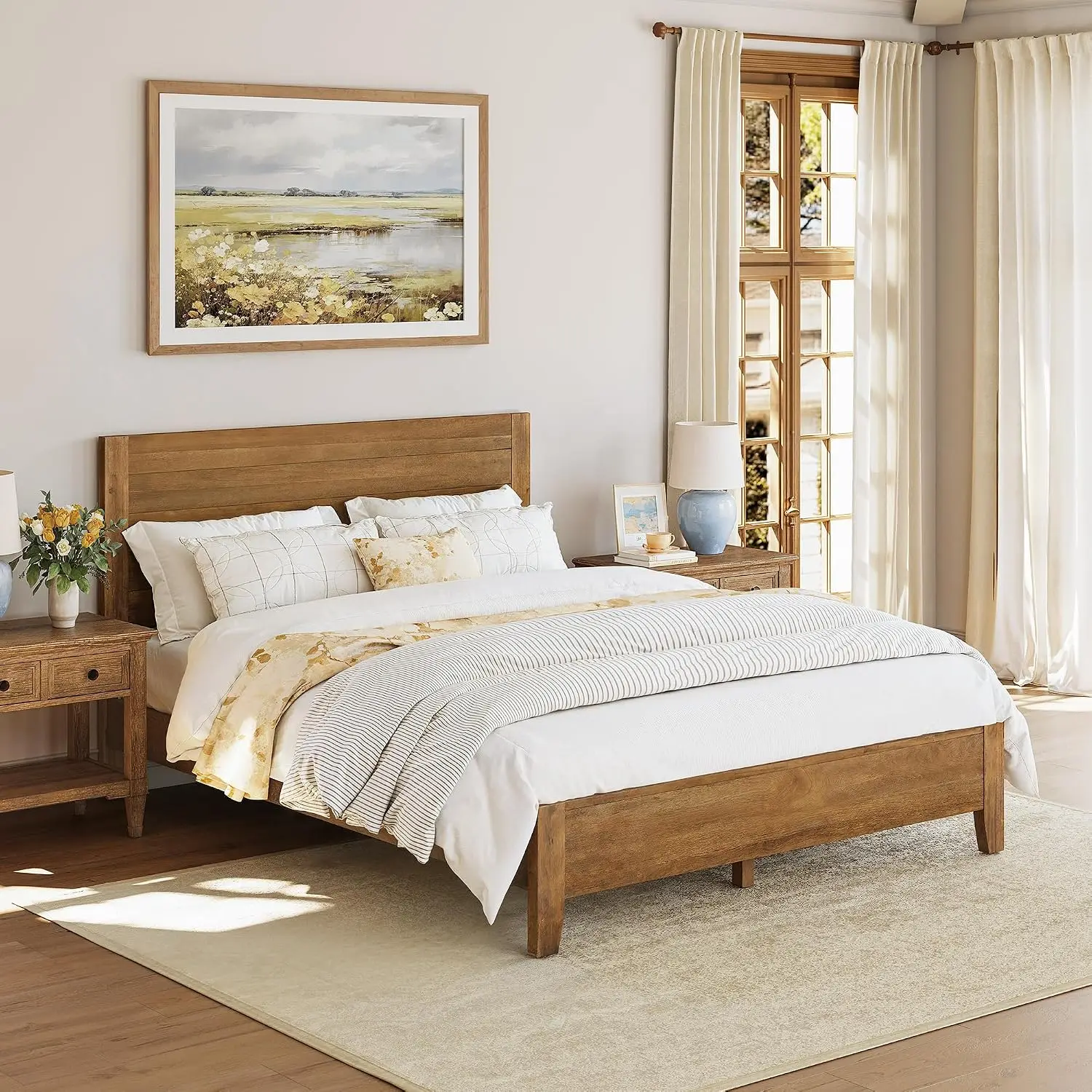 Solid Wood Queen Bed Frame Dark Finish Bedroom, Customized