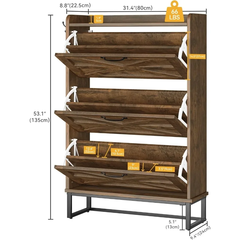 

Shoe Storage Cabinet with 3 Flip Drawers, Slim Shoes Cabinet for Up to 24 Pairs, Narrow Shoe Rack for Entryway, Living Room