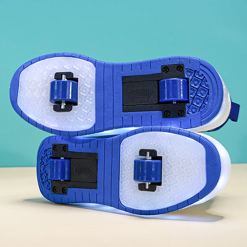 Sepatu Roller Skate Lampu Led Anak-anak 2 Roda Sepatu Kets Luar Ruangan Bercahaya Olahraga Bercahaya Anak Laki-laki Perempuan Skateboard Pengisi Daya USB