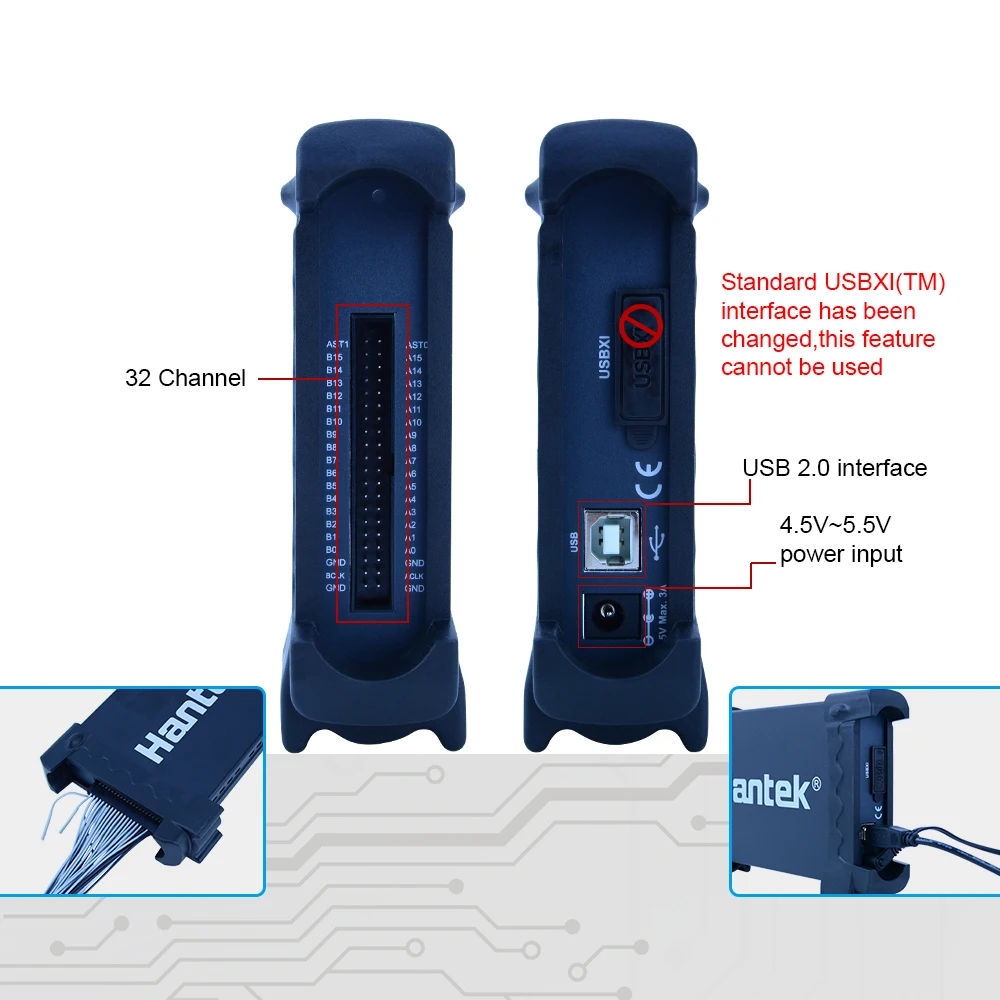 Hantek 4032L cyfrowy USB do komputera analizator stanów logicznych 2Gbit głębokość pamięci 150MHz przepustowość 32 kanały oscyloskop US/EU wtyczka