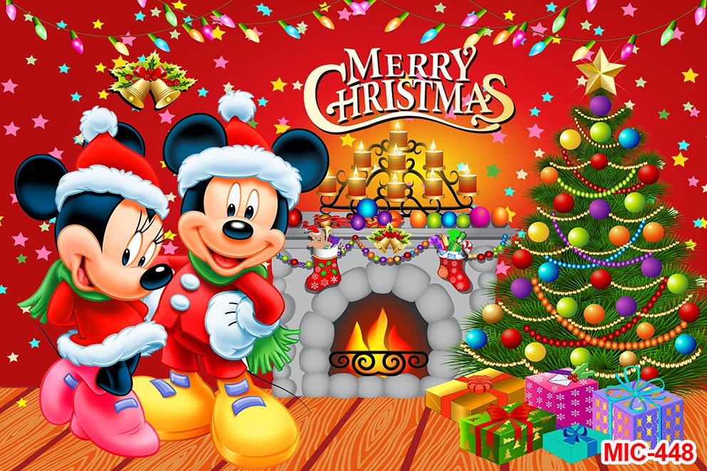 Christmas Backdrop Mickey Mouse Red Merry Christmas Background Baby 1st Christmas Ornament 2024 Minnie Mouse Backdrops