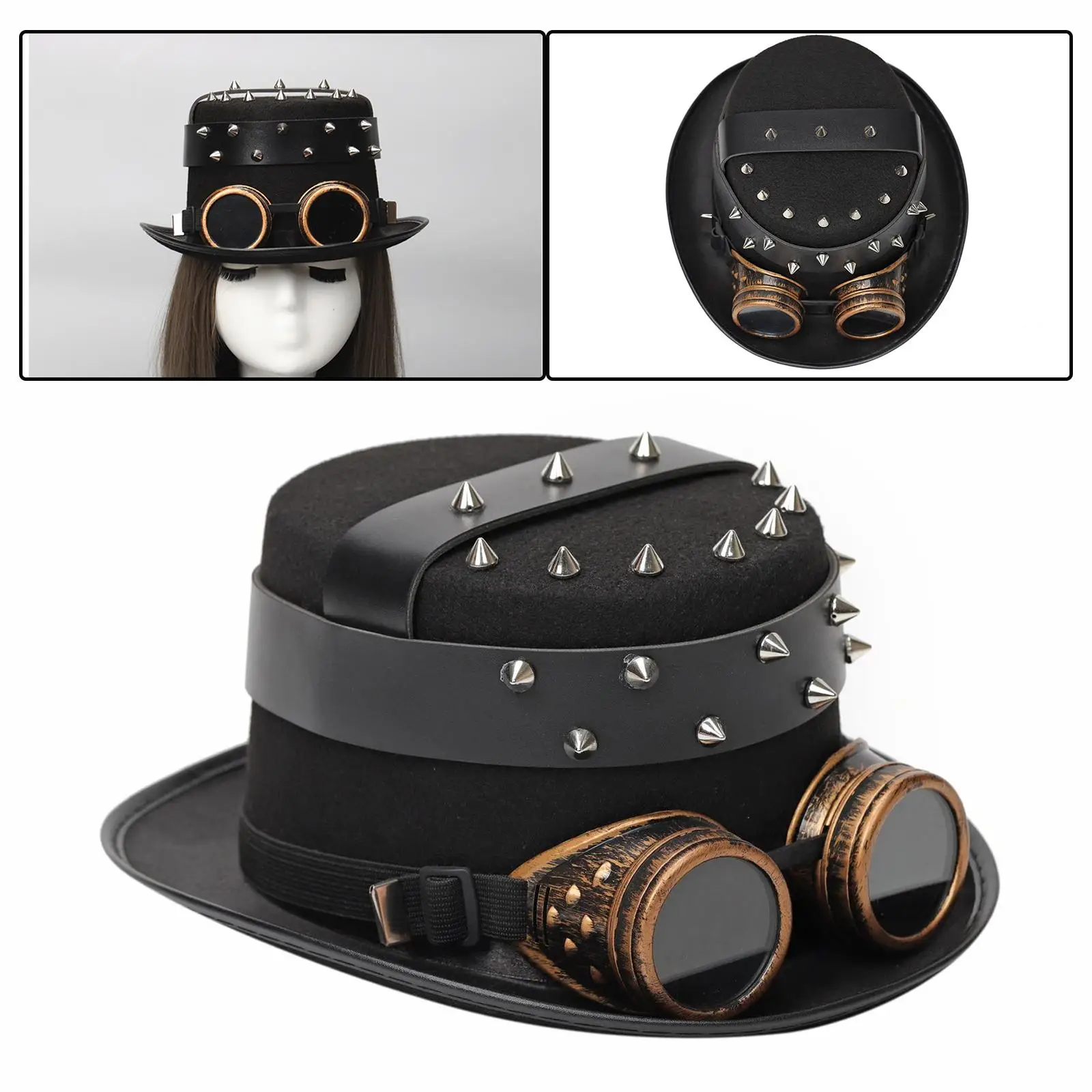 

Vintage Goth Steampunk Top Hat with Goggles Cosplay Costume Caps Gift Head Circumference 56-60cm