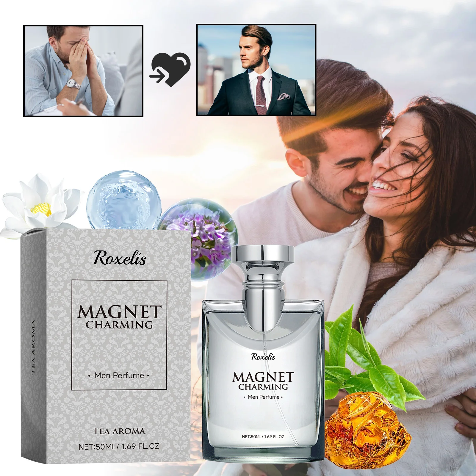 ROXELIS Magnet Charming Men Perfume Fresh Perfume For Men Date, Office, Various Occasions Resh Perfume For Men 1.69 oz