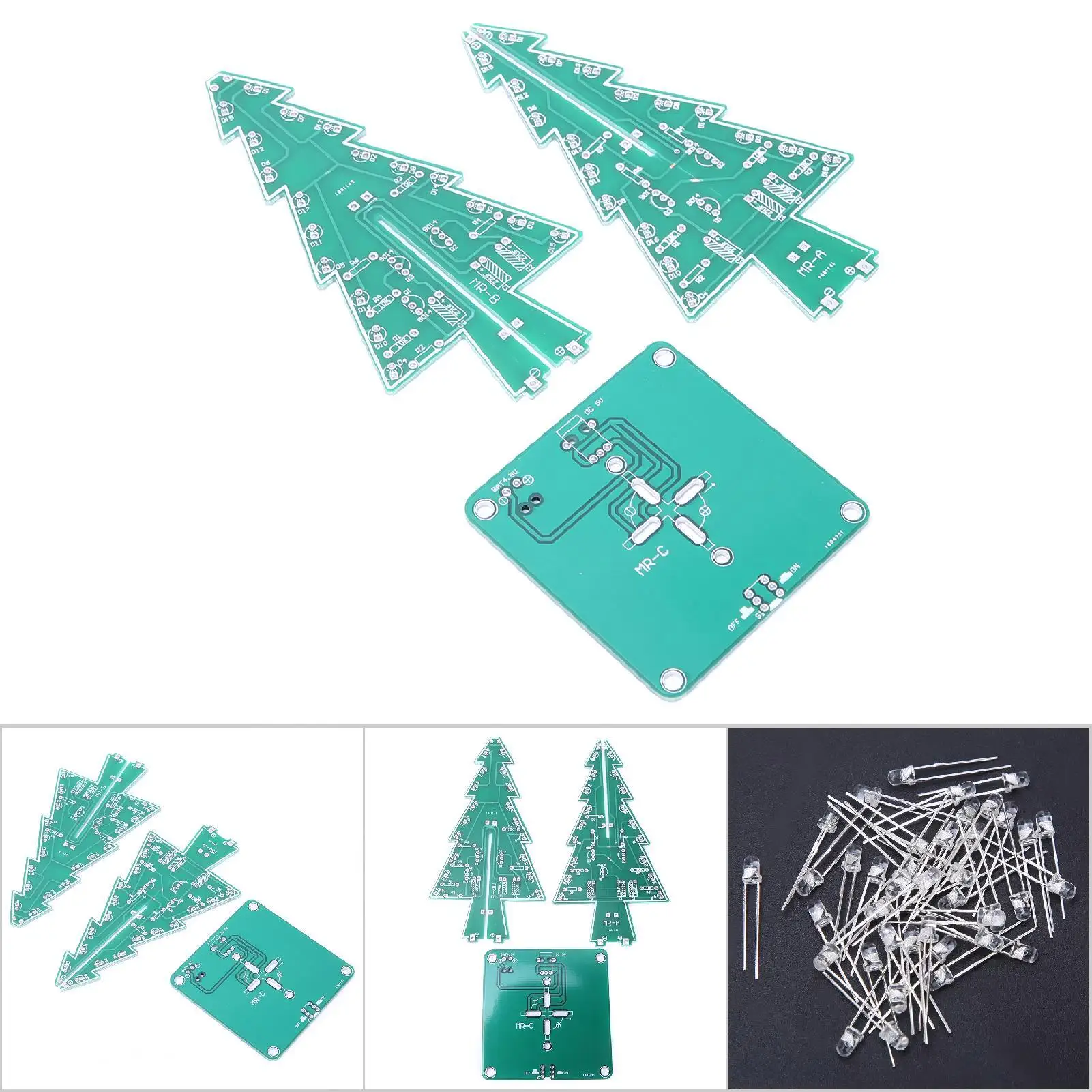 مجموعة دوائر شجرة عيد الميلاد ثلاثية الأبعاد لتزيين العطلة، إلكترونيات ذاتية الصنع، 7 ألوان، ديكور احتفالي