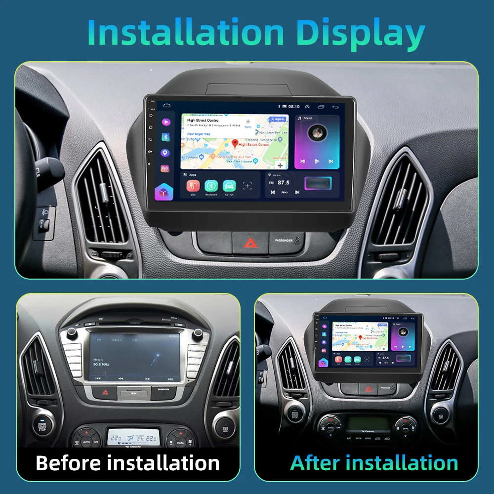 Podofo 2Din WIFI 4G Car Audio For Hyundai IX35 2010-2015 10.1'' Car Stereo AI Voice DSP Carplay Android Auto Mirror Link FM RDS