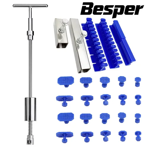 Herramientas de reparación de abolladuras sin pintura para coche, Kit de extracción de extractor, martillo deslizante, herramienta de martillo inverso, ventosa corporal/pestañas adhesivas de pegamento azul