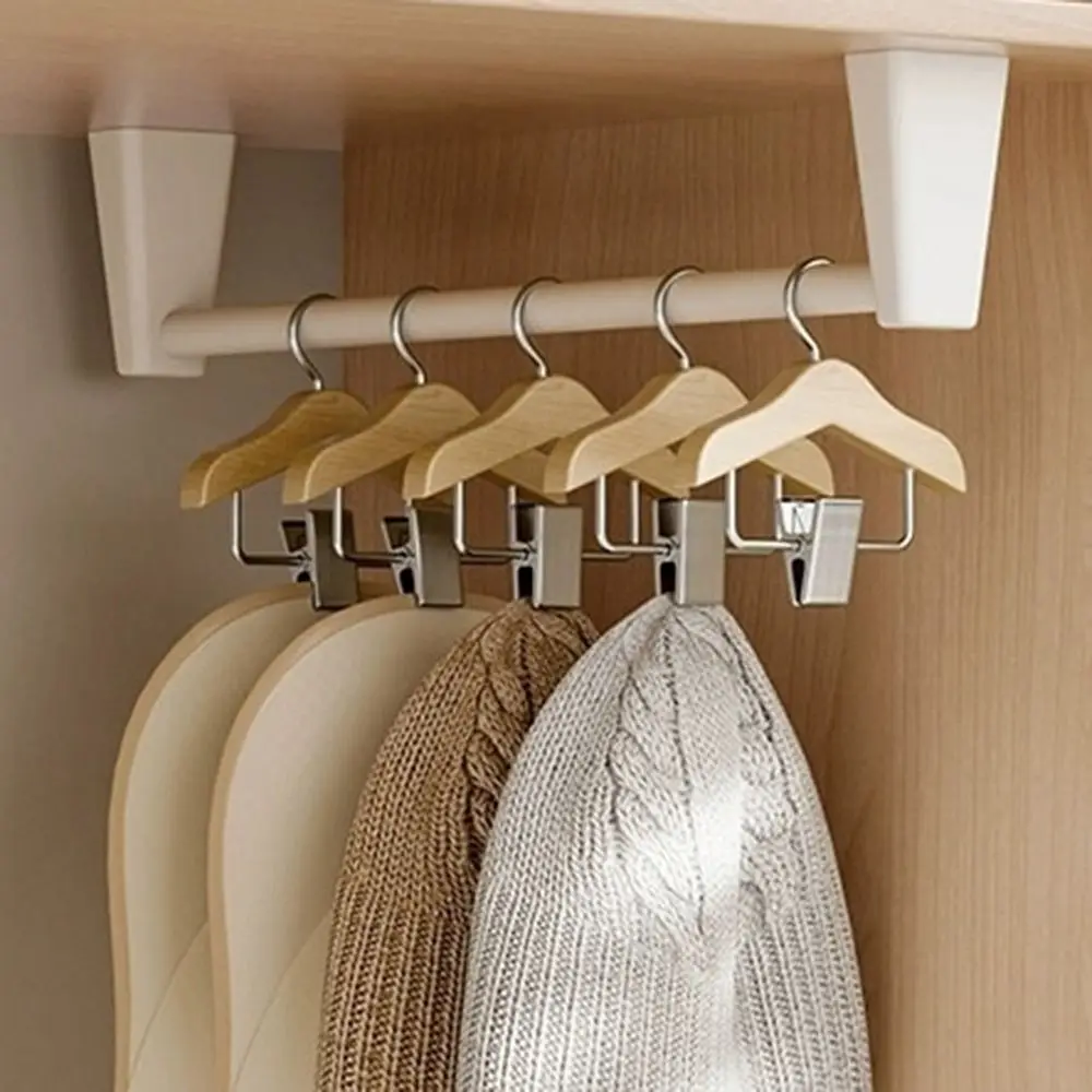 Portable Solid Wood Kids Hanger with Clip Anti Slip Mini Hanger Pet Clothes Hook One-piece Suit Hangers, with Trouser Clips