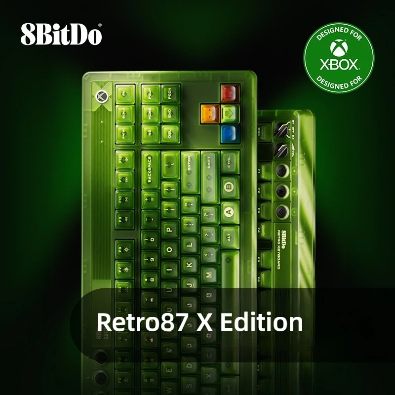 

8Bitdo Retro87 Механическая клавиатура и мышь, набор в стиле ретро RGB, зеленый, полупрозрачный, 3-режимный, совместимый с Xbox, игровой, с защитой от ореолов, горячей замены